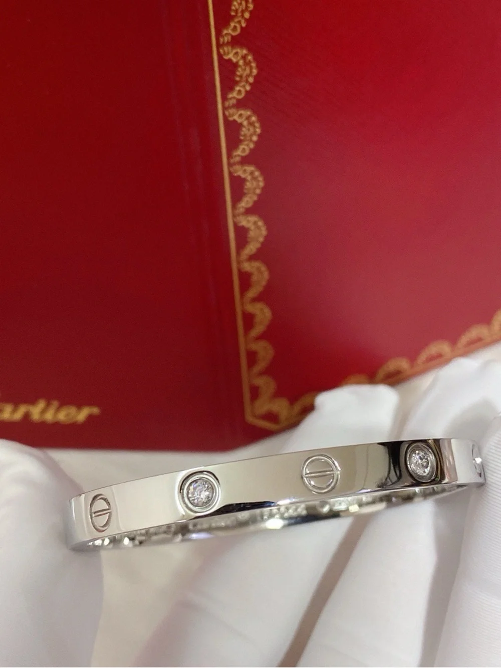 Cartier White Gold Tone Diamond Screw Motif Bracelet